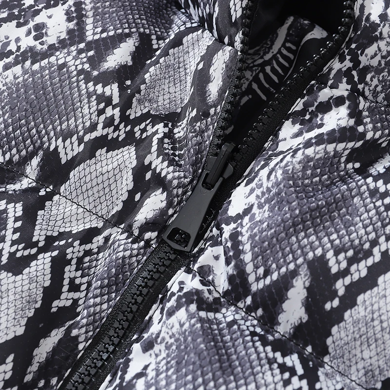 2022 Snake Printed Reversible Jackets Mens Hip Hop Warm Cotton Padded Hooded Coat High Street Zipper Warm Parkas Jacket Coats
