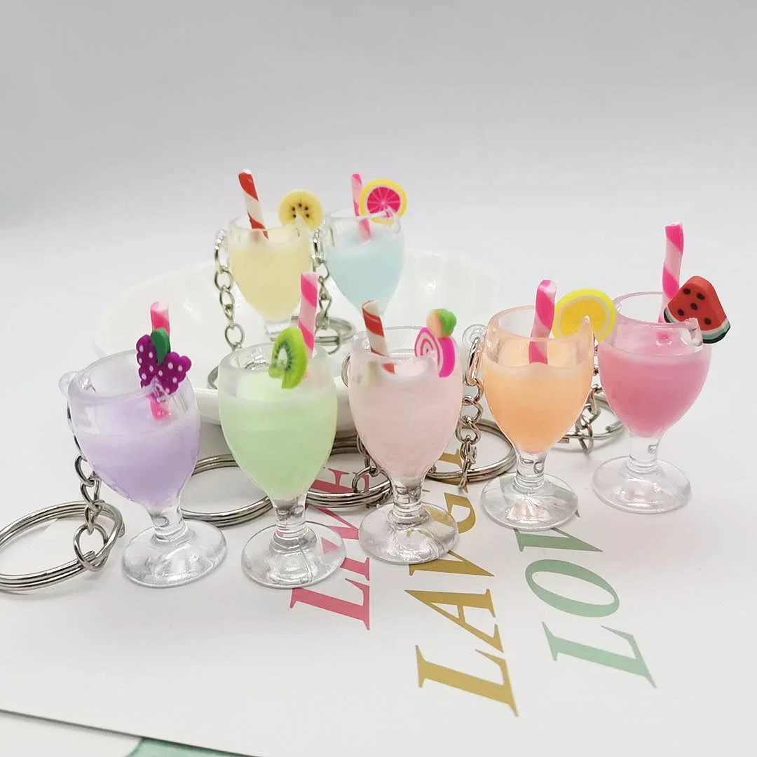 

Fashion Simulation Milk Tea Keychain Creative Mini Fun Juice Cup Key Ring Personality Backpack Car Pendant Gift for Friends
