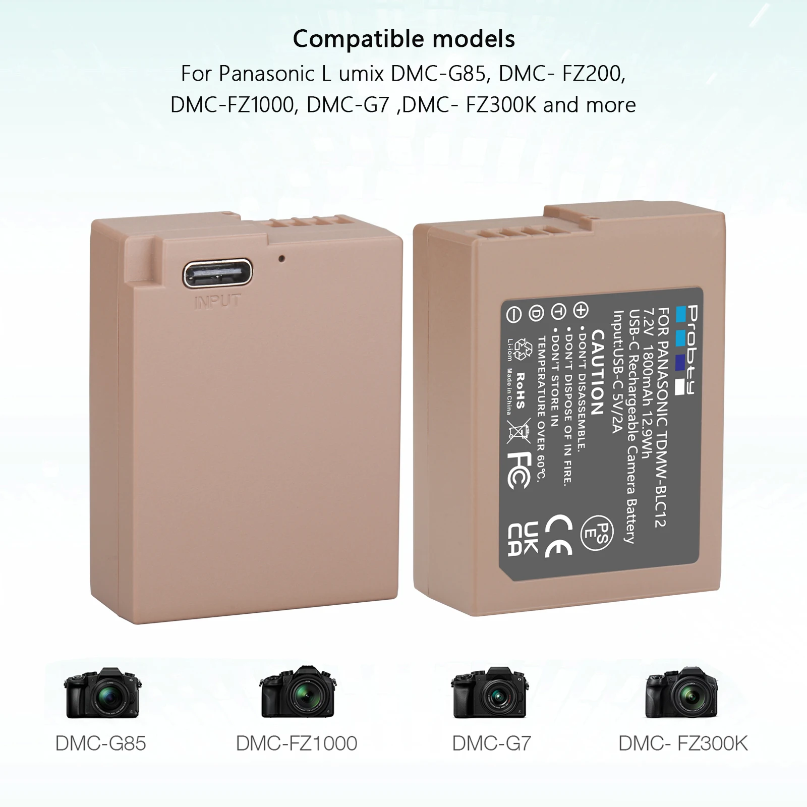DMW-BLC12 DMW-BLC12E Полнодекодический аккумулятор с входным портом Type-C для Panasonic Lumix DMC-FZ200 DMC-FZ1000 DMC-G5 G6 G7 GX8 DMC-G8 (art.: 3920cbdd3f668) - 3920cbdd3f668