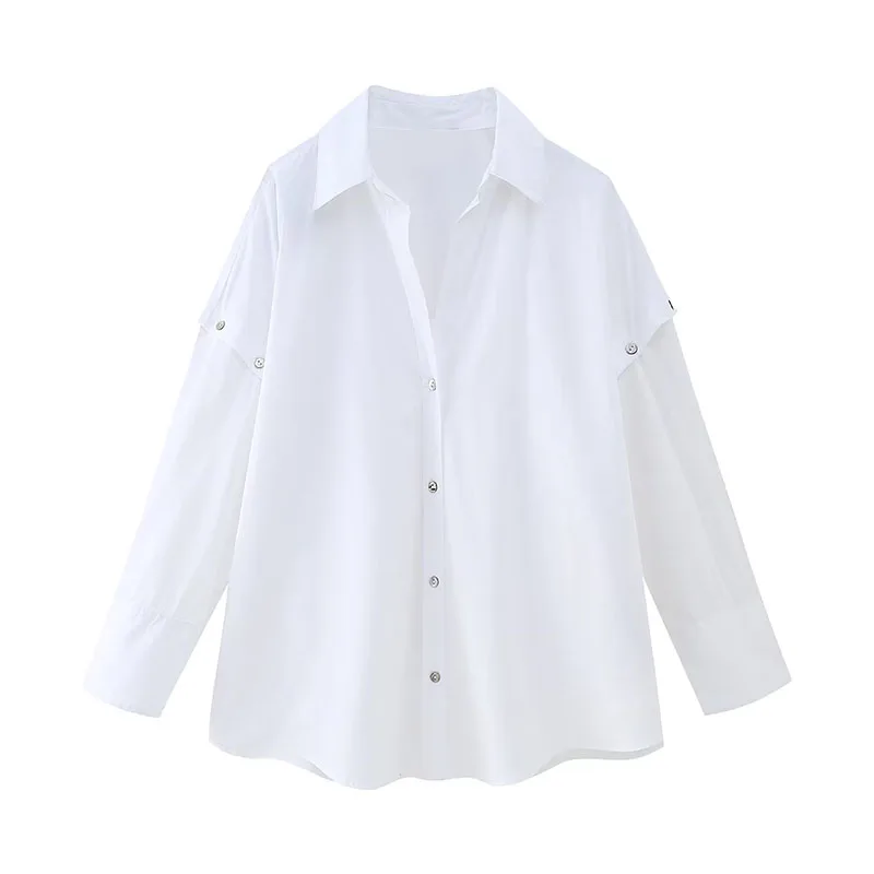 

ZATRHMBM Women 2023 Spring Fashion White Poplin Shirt Vintage Long Sleeve Button Up Casual Female Shirts Blusas Chic Top