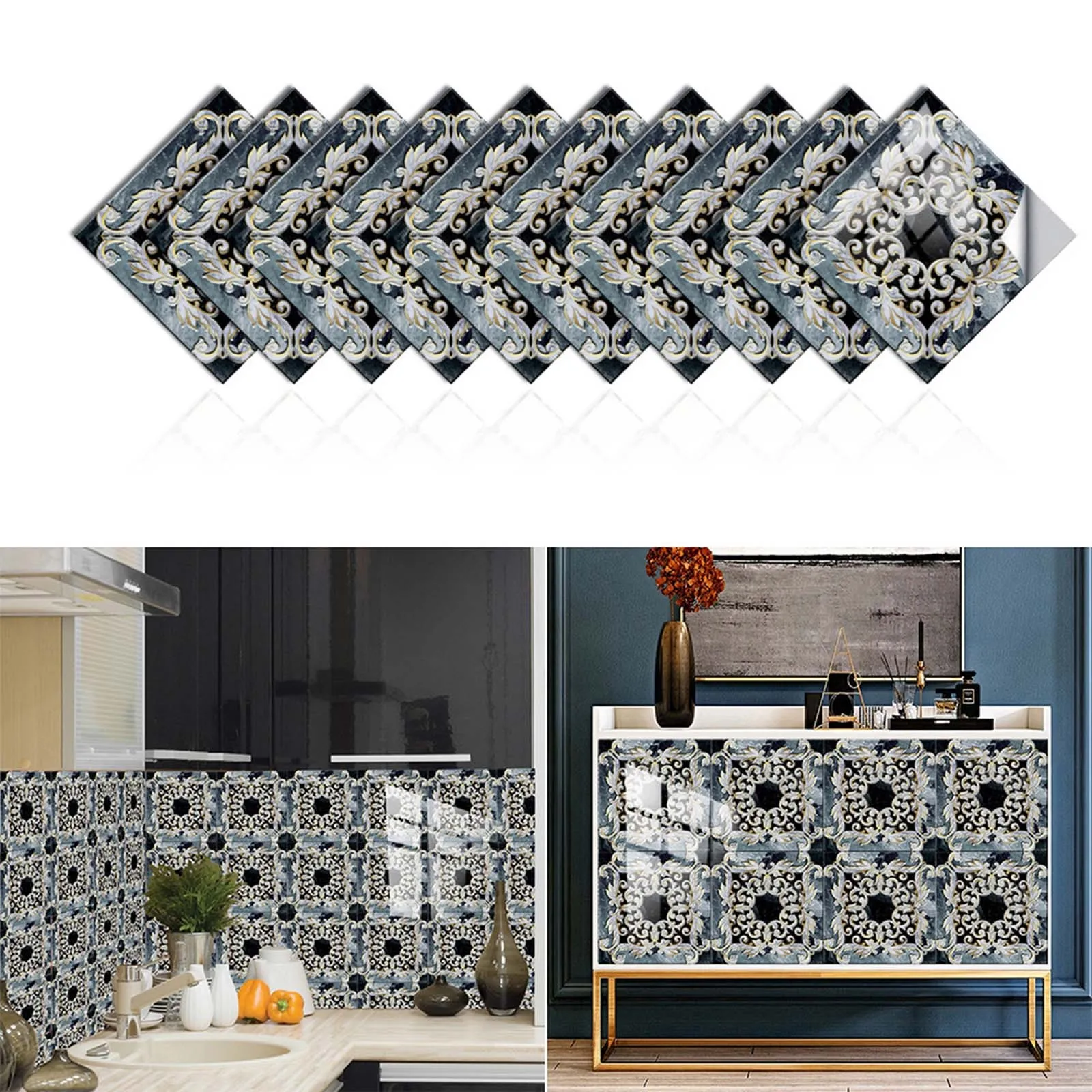 

1Set 10PC 3D Crystal Tile Sticker Self Adhesive DIY Waterproof Tile Wall Sticker Bathroom Door Stickers Decor