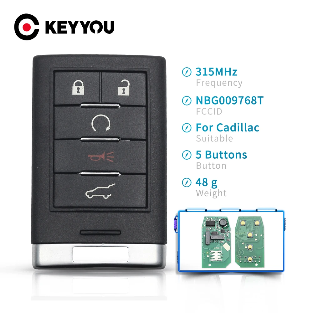 

KEYYOU для Cadillac SRX 2010 2011 2012 2013 2014 БЕСКЛЮЧЕВОЙ вход Автомобильный ключ NBG009768T 5 кнопок дистанционный Автомобильный ключ 315 МГц