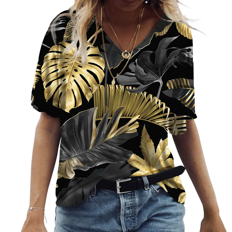 

Women's Cute Hawaiian Leaves Themed Printed T-Shirts Women's Casual Loose Harajuku Tops Home Casual T-Shirts
