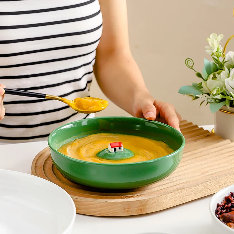 

Из американской керамики тарелки, высококачественные глубокие диски, Креативные 3D трехмерные тарелки для супа ручной работы, домашние модели обеденных тарелок
