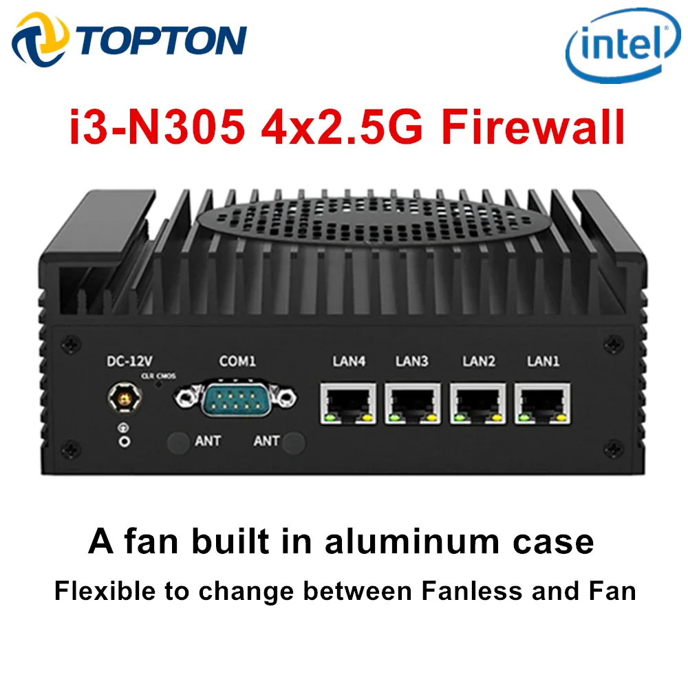 Мини-компьютер Firewall 12-го поколения Intel i3 N305 N100 Soft Router 4x i226-V 2.5G DDR5 2*COM 2*HDMI