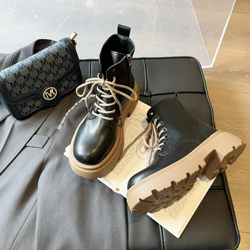Vrouwen Laarzen Winter Herfst Mode Vrouwen Korte Laarzen Britse Stijl Dikke  Zolen Vrouwen Motorlaarzen Platform Shoes 2022 New | АлиЭкспресс