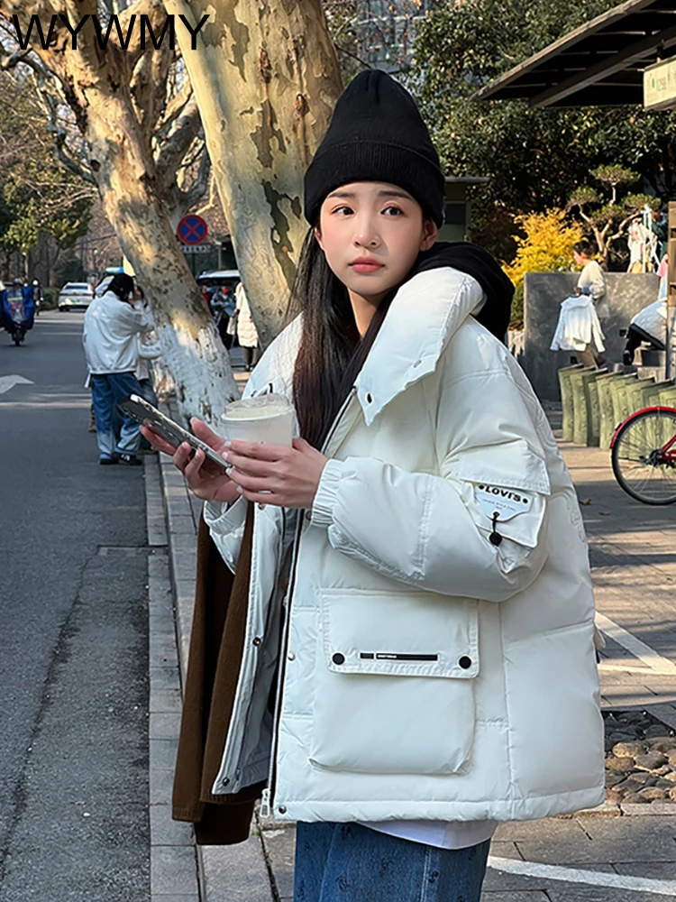 WYWMY Winter Jacket Women Parkas Cotton Padded Coat Stand Collar Thicken Warm Solid White Green Puffer Jacket Short Parka
