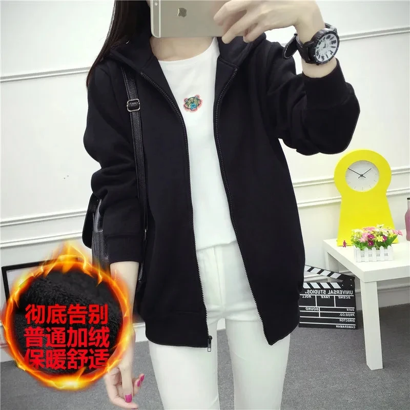 

Jacket Women New Autumn Winter Hooded Sweatshirt Korean Coat Student Overwear Baseball Uniform Thickened Warm Overcoat Female