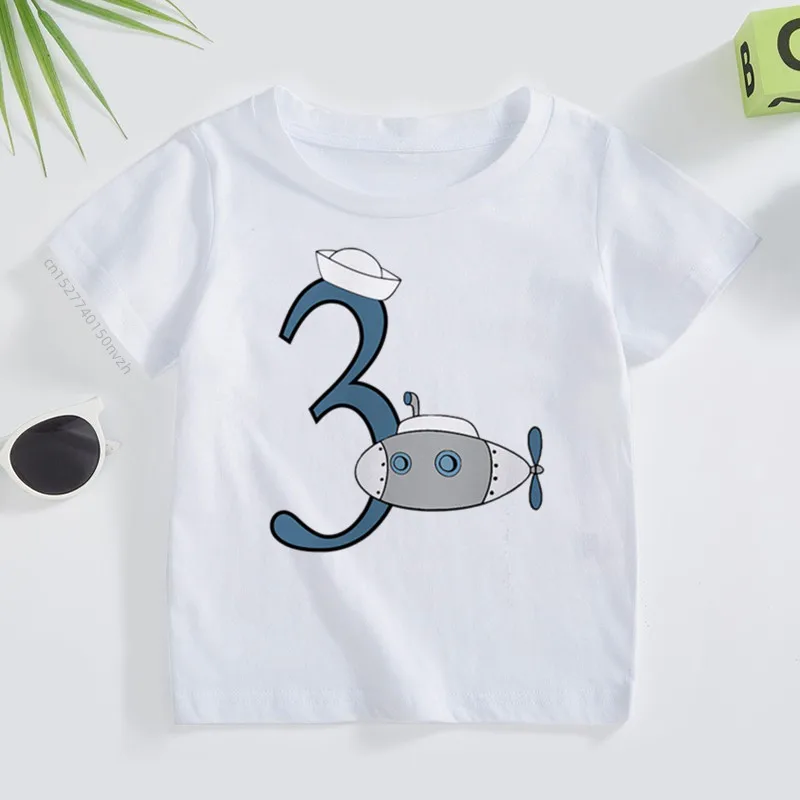 

Submarine Birthday Number Boys T-shirt 1-6 Year Summer Short Sleeve Tshirt Boy Birthday Party Outfit Funny Kids Graphic Tee Tops