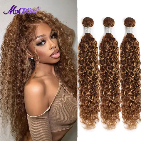30-дюймовые пучки волнистых волос P4/27 10А, пучки коричневого и светлого плетения волос, Малайзийские вьющиеся пучки человеческих волос Remy