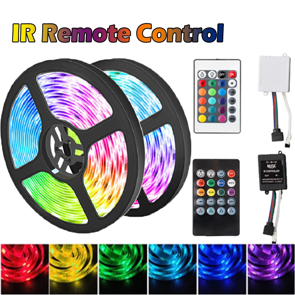 5-20M 5050 RGB 12V Led Strip Lights Infrared Remote Control with Music Sync for Birthday Party Atmosphere Decoration