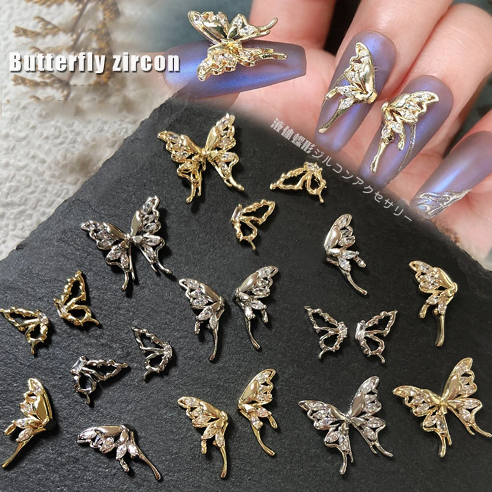 

Half Butterfly Wings Nail Parts Liquid Metal Butterfly Nail Charms Gold/Silver Hollow Diamond Nail Crystals Decor