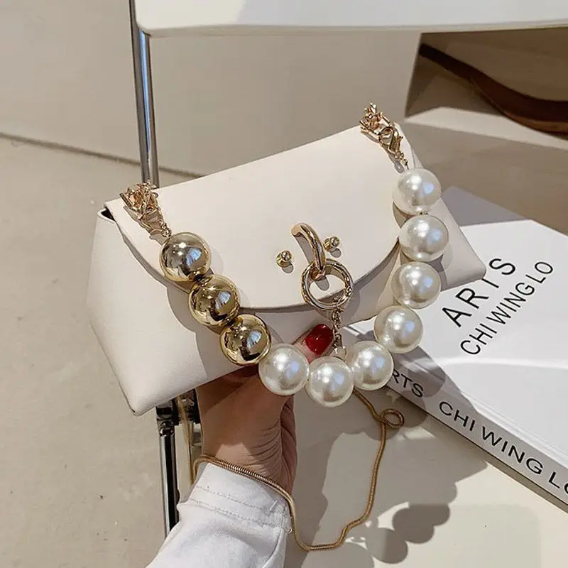 

Women New Trendy Beading Purses and Handbags Luxury Designer Ladies Fashion Solid Color Shoulder Messenger Lipstick Bag Black