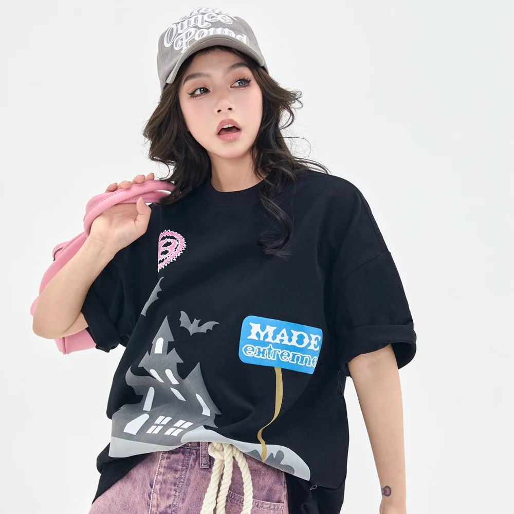 

Womens Youthful Causal Cartoon Short Sleeve T-shirts Multiple Colors Summer Hip Hop Anime Printing Tshirt Cotton Loose Tees Tops