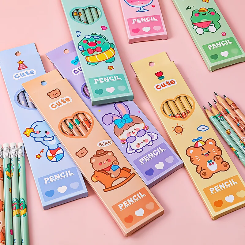 6 Pcs/Set Sweetheart Cute Pencil Children HB Painting Sketch Pen Primary School Students Writing Exam Stationery Supplies Gifts