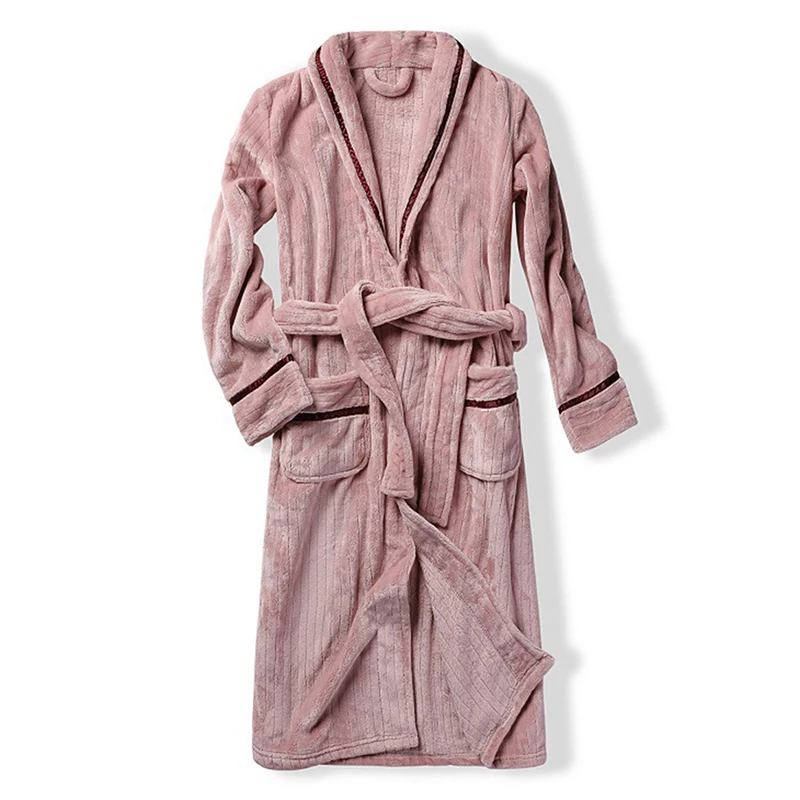 Men Winter Cozy Flannel Bathrobe Kimono Warm Coral Fleece Bath Robe Nightgown Couple Pajamas Robes Dressing Gown Women Sleepwear