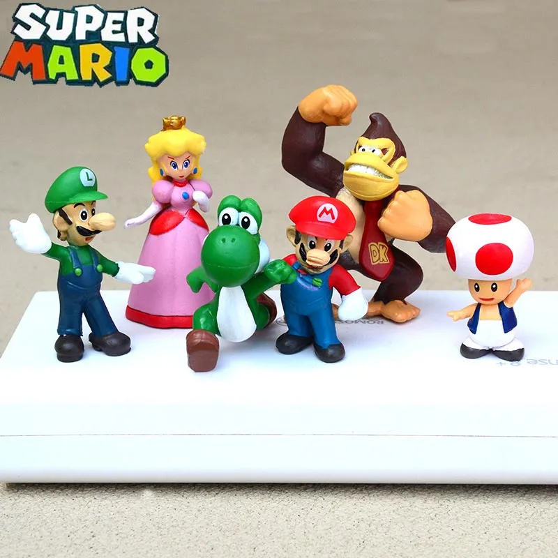 

6PCS Super Mario PVC Model Decorations Game Peripheral Toys for Children Yoshi Wario Princess Peach Anime Figure Toy Set