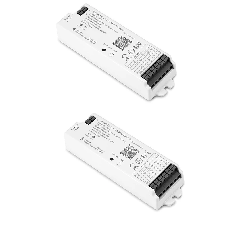 

2X WB5 RF Wifi Bluetooth LED Strip Controller RGB CCT RGBW 5In1 Dimmable DC12-24V Lights Controller For Smart Life APP