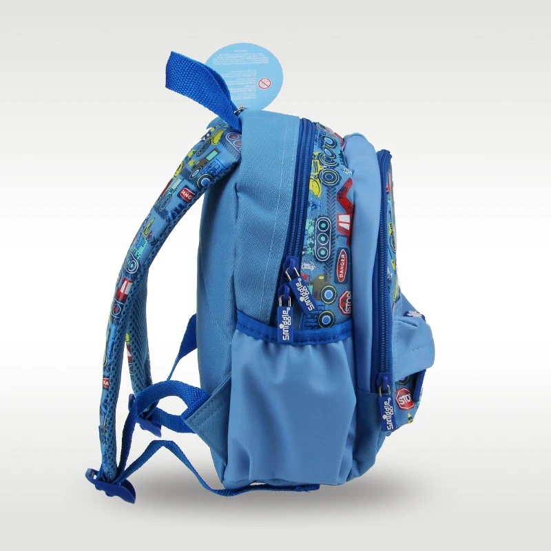 Australia Original Smiggle Children's Schoolbag Boy Baby Shoulder Backpack Sky Blue Engineering Car 1-4 Years Bags Small 11 Inch