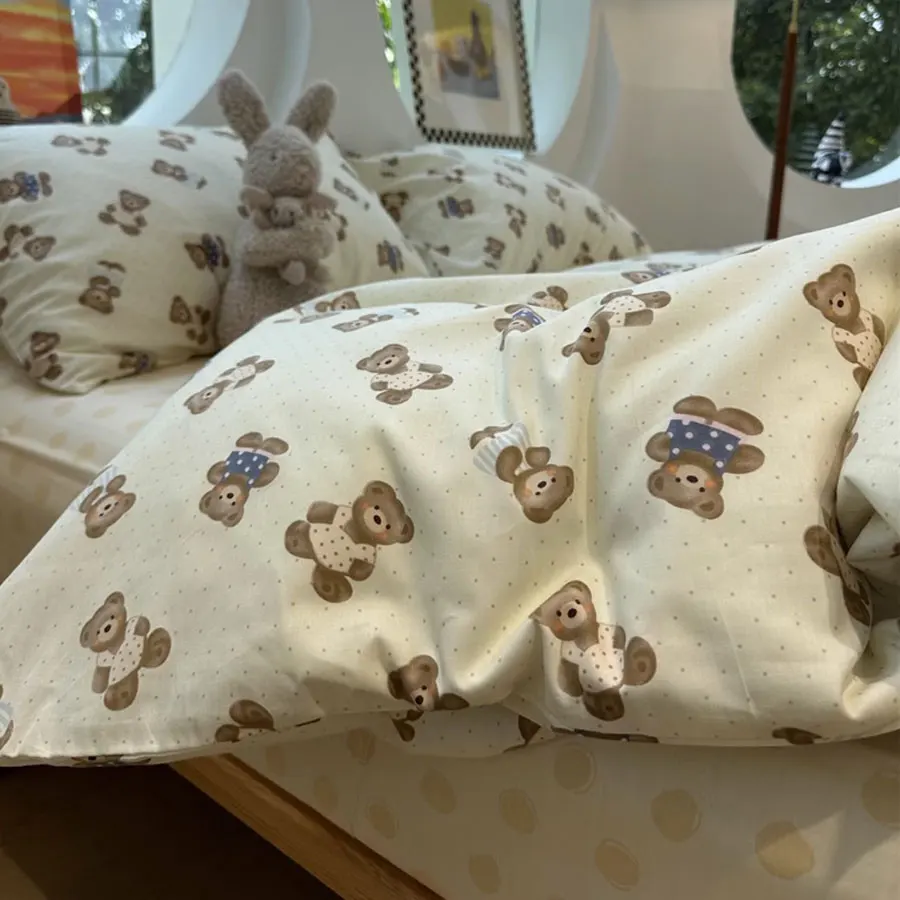 Комплект постельного белья в горошек с симпатичным медведем 1 2 5 8 двухспальная