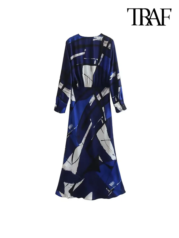 Платье-миди с длинным рукавом V-образным вырезом и поясом на резинке - купить по