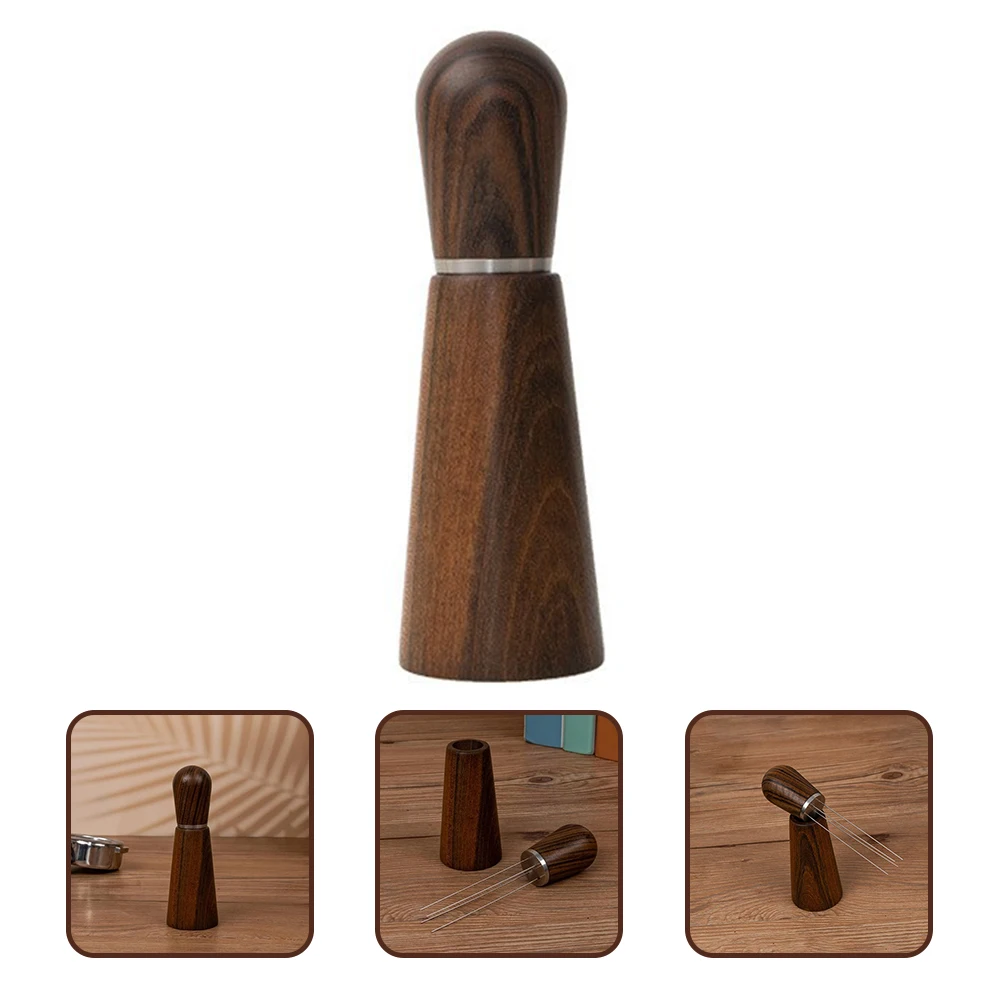 

1 Set Wood Handle Espresso Coffee Needle Stirrer Coffee Distribution Powder Stirrer With Walnut Base Stand
