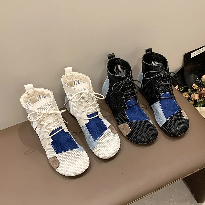 Новый стиль простая женская обувь с короткой сеткой повседневная модные