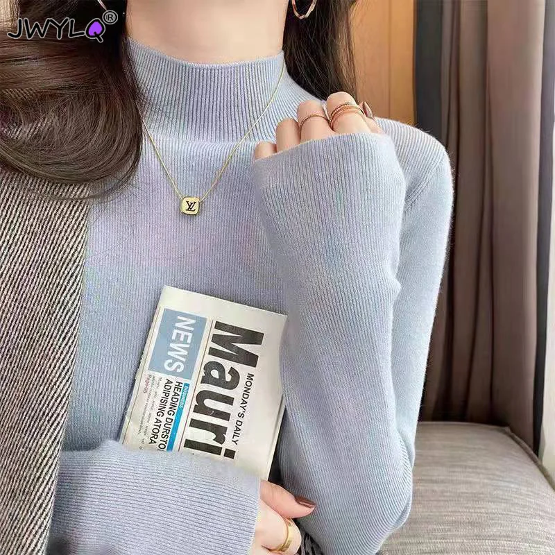 

Autumn Winter Crimped Cashmere Sweater Women Keep Warm Half Turtleneck Pullovers New Knitting Sweater Fashion Long Sleeve Tops
