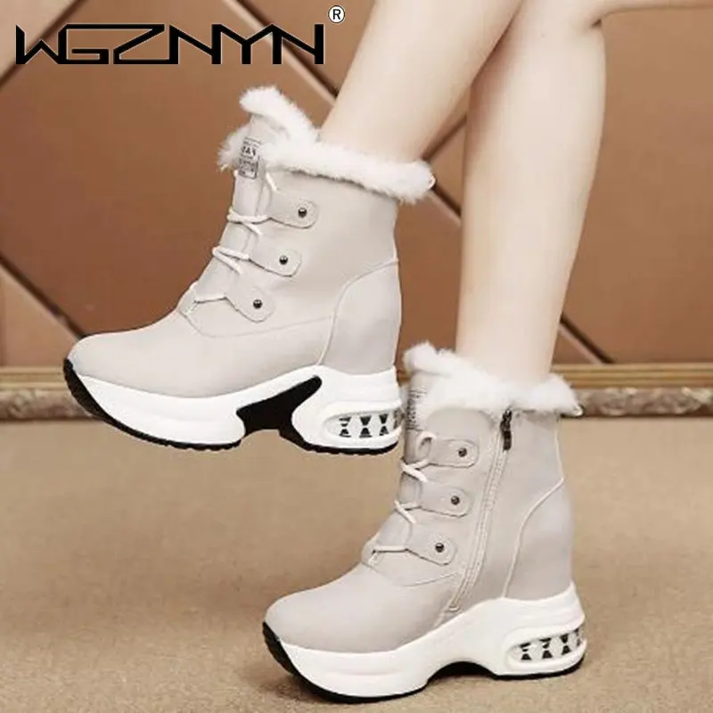 

Snow Boots Women Warm Plush Ankle Boots For Women Round Toe Shoes Ladies Lace Up Women Short Boots Platform Female Shoe Footwear