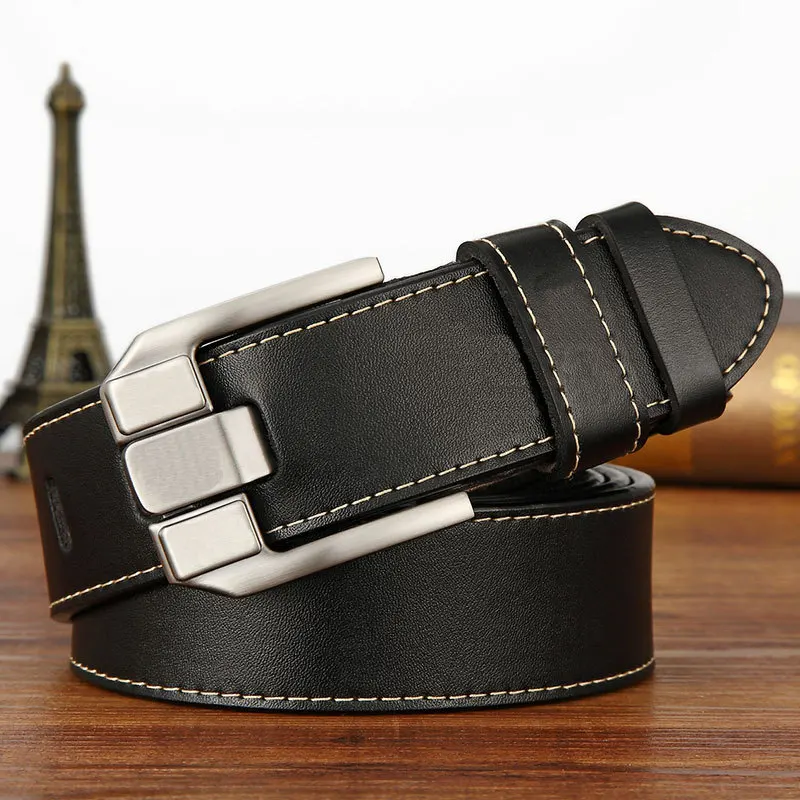 Fashion Men'S Leather Belt Youth Leisure Travel Office Belt Vintage Cowhide Brand Needle Buckle Street Business Belt Waistband