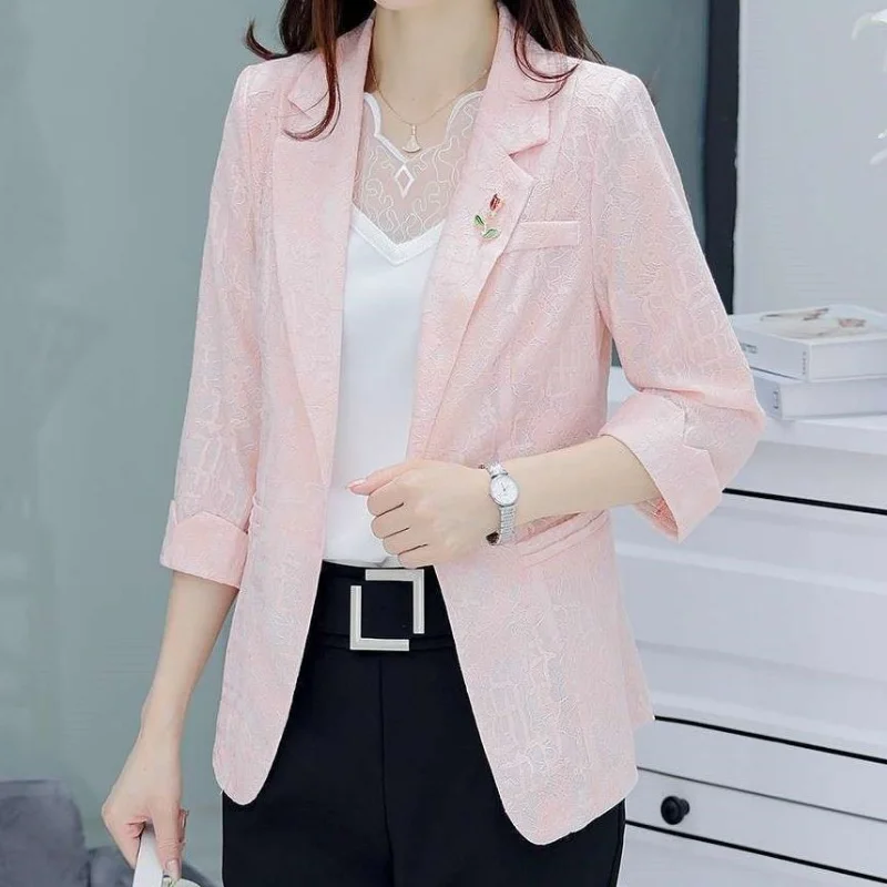 Summer 2023 Thin Jacket New Style Haute Couture One Button Small Suit Shawl Elegant Slim Lace Blouse