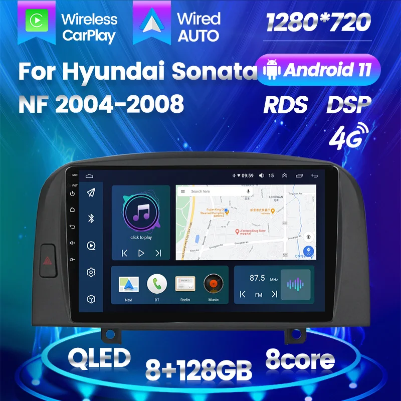 

QLED IPS Android 11 All In One Car Video Player For Hyundai Sonata NF 2004 - 2008 GPS Navigation Carplay 8G 128G BT DSP No DVD