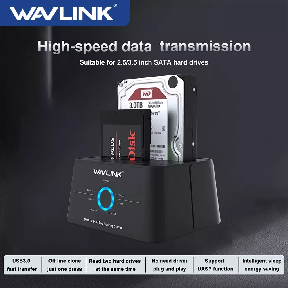 

Wavlink HDD Docking Station Sata Hard Drive Enclosure SATA to USB 3.0 Adapter for 2.5 3.5 SSD Disk Case HD Box Dock Up to 2x16TB