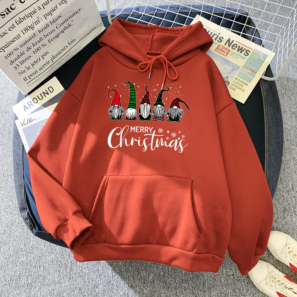 

Cute Xmas Gnomes In Plaid Hats Printed Hoodies Male Cartoons Trendy Sweatshirt Pocket Hip Hop Clothes Vintage Loose Men Hoody