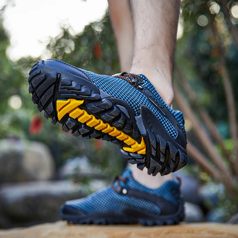 JIEMIAO Summer Men Hiking Shoes Mesh Breathable Wear-Resistant Tactical Climbing Sports Sneakers Outdoor Trekking Camping Shoes