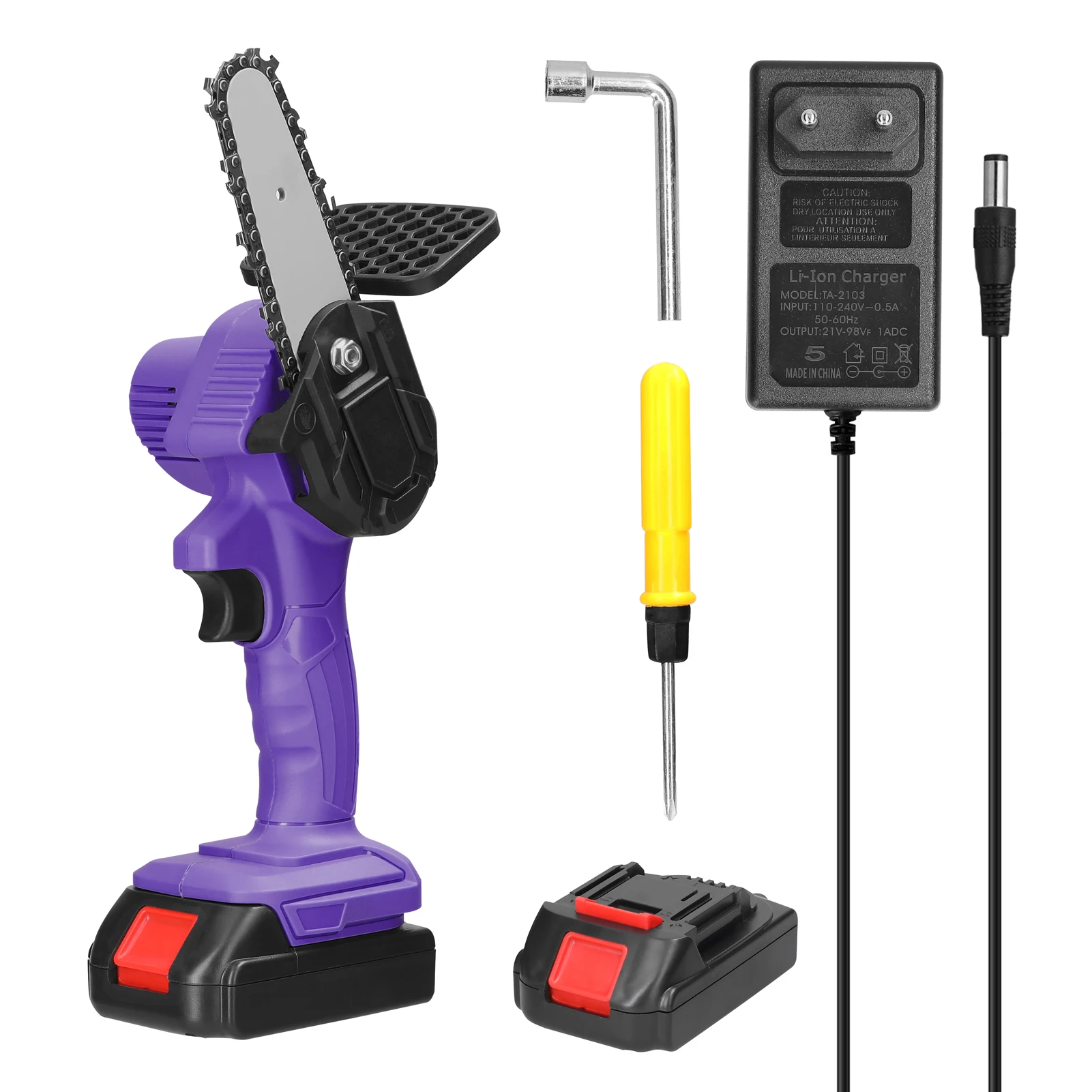 

21V 4inch Rechargeable Lithium Battery Electric Pruning Saws Wood Splitting Chainsaw Brush Motor One-hand Woodworking Power Tool