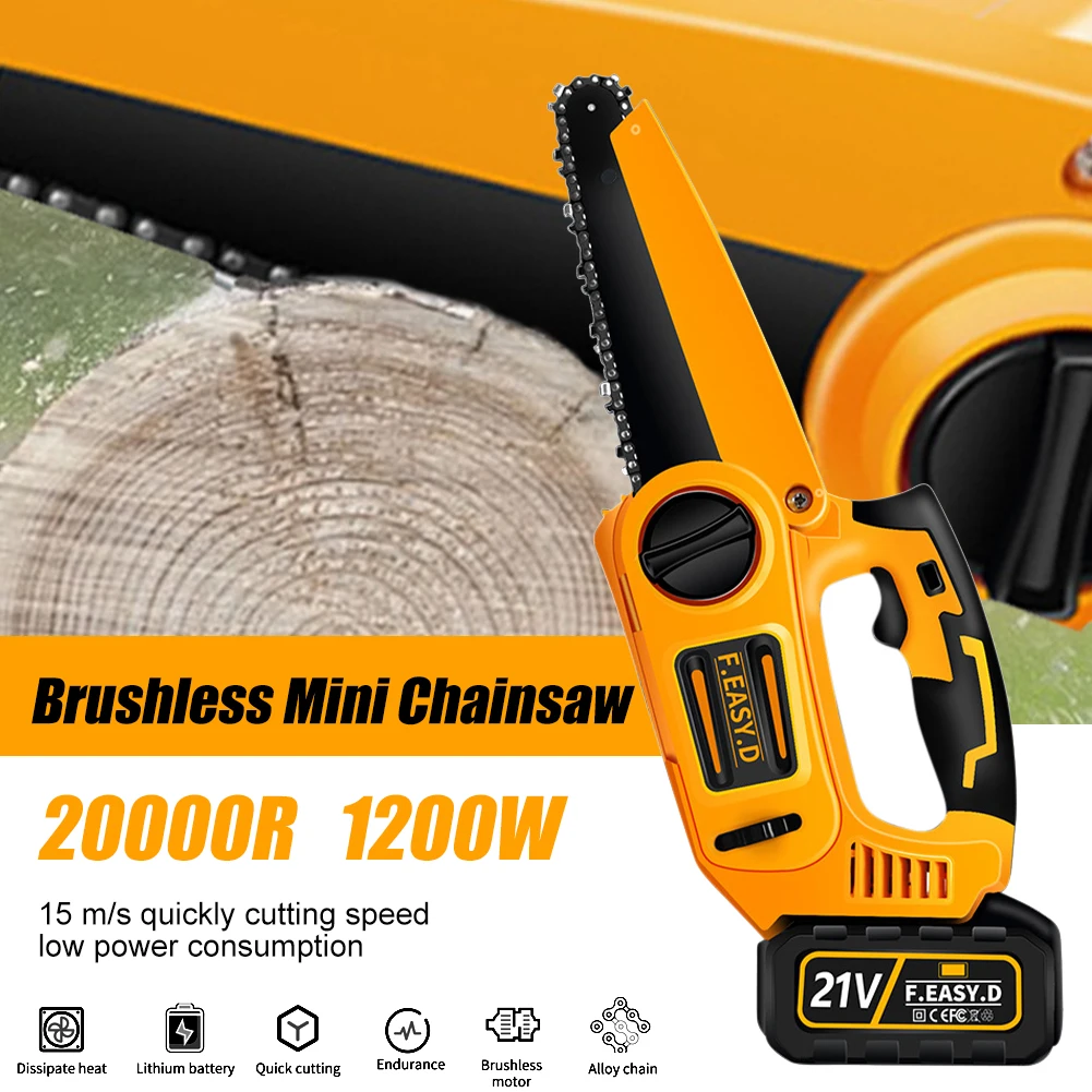 Купи 8 Inch Brushless Mini Chainsaw Handheld Electric Cordless Chain Saw Rechargeable Chainsaw For Wood Cutting Tree Pruning за 6,055 рублей в магазине AliExpress