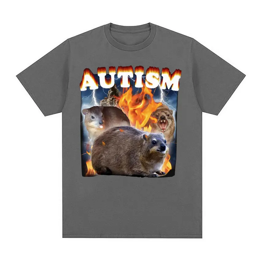 Autism Funny Hyrax Meme Tee Shirt Men Clothing Harajuku Vintage Oversized T-shirt Unisex Summer O-Neck Tops Short Sleeve T
