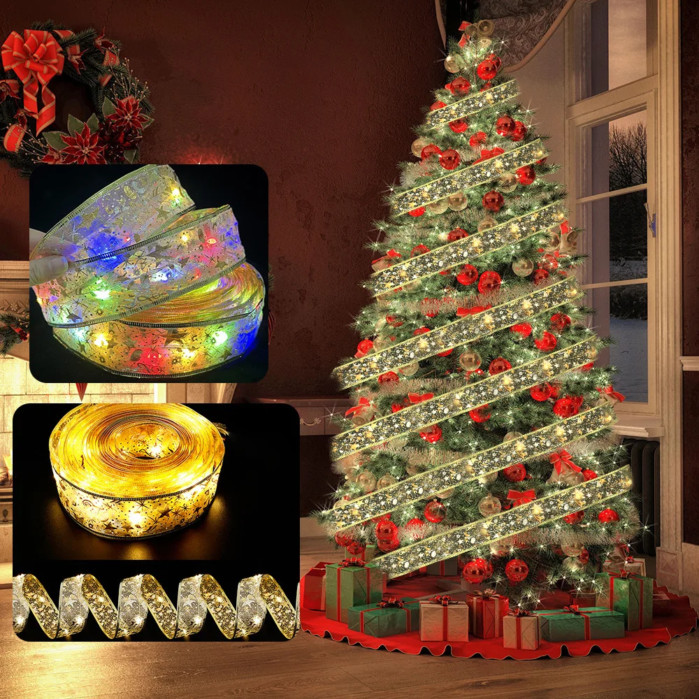 

Рождественская светодиодная гирлянда с двойной лентой, огни для вечеринки, рождественские украшения, украшение для рождественской елки, по...