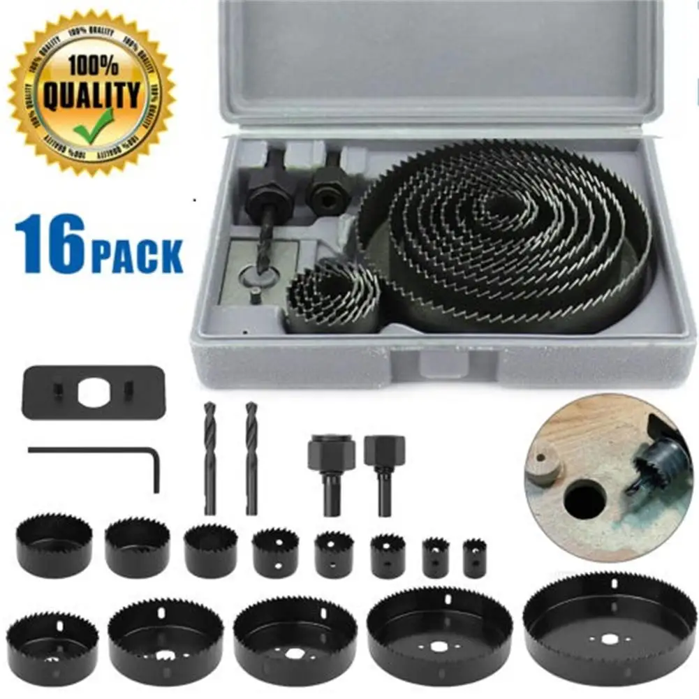 

16pcs Hole Saw Drill Bit Kit 3/4"-5" Precision Cutting Set With Storage Case For Wood Plastic Sheet Metal