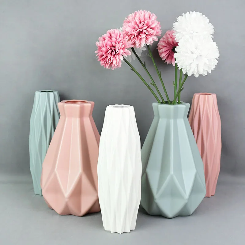 

Modern Plastic Home Vase Flower Pot Basket Nordic Living Room Decoration Flower Arrangement White Pink