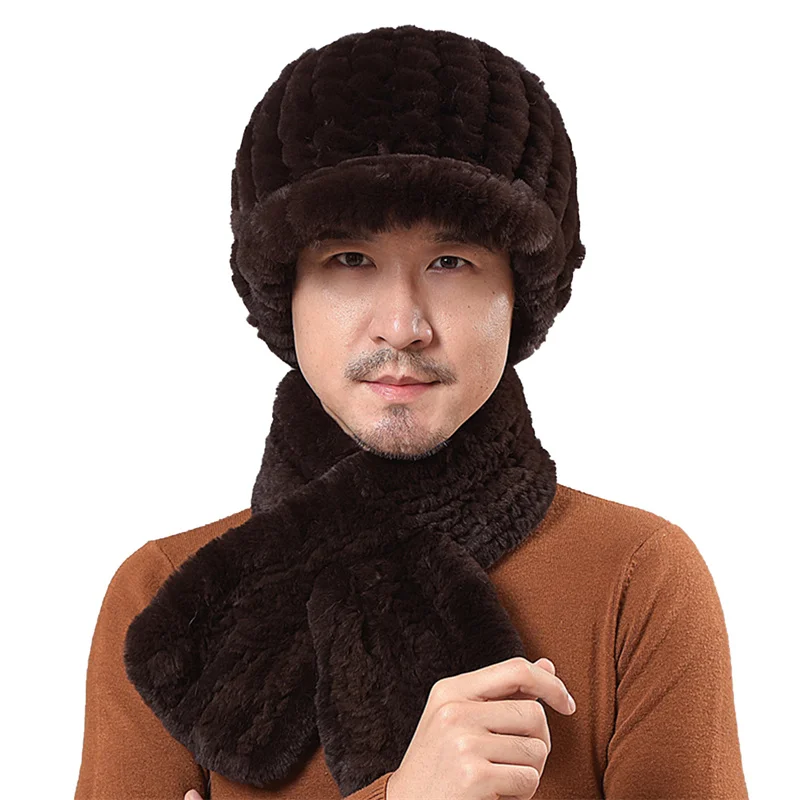 

2022 Men A nd Women's General Outdoor Windbreak Winter Warm Old Man Rex Rabbit Hair Ear Protection Hat Scarf Free Delivery