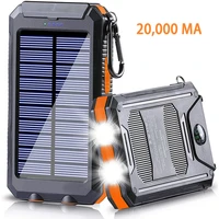 camping equipment 20000mah portable waterproof solar power charger bank with led flashlights for adventure