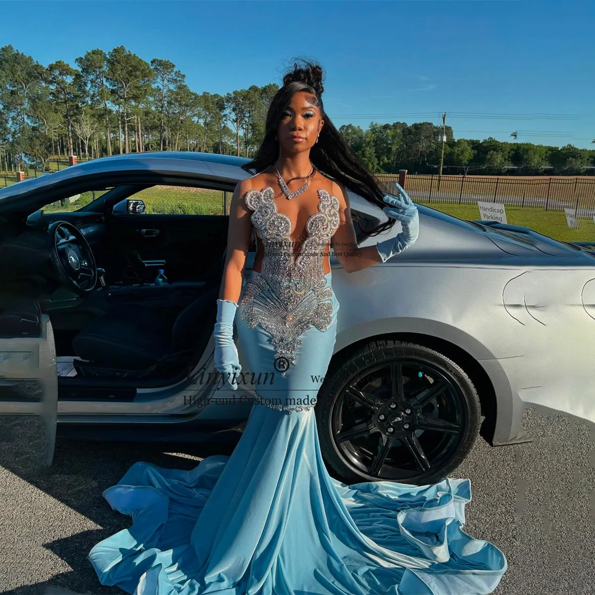 Платья для выпускного вечера с бриллиантами черных девочек расшитые бисером и