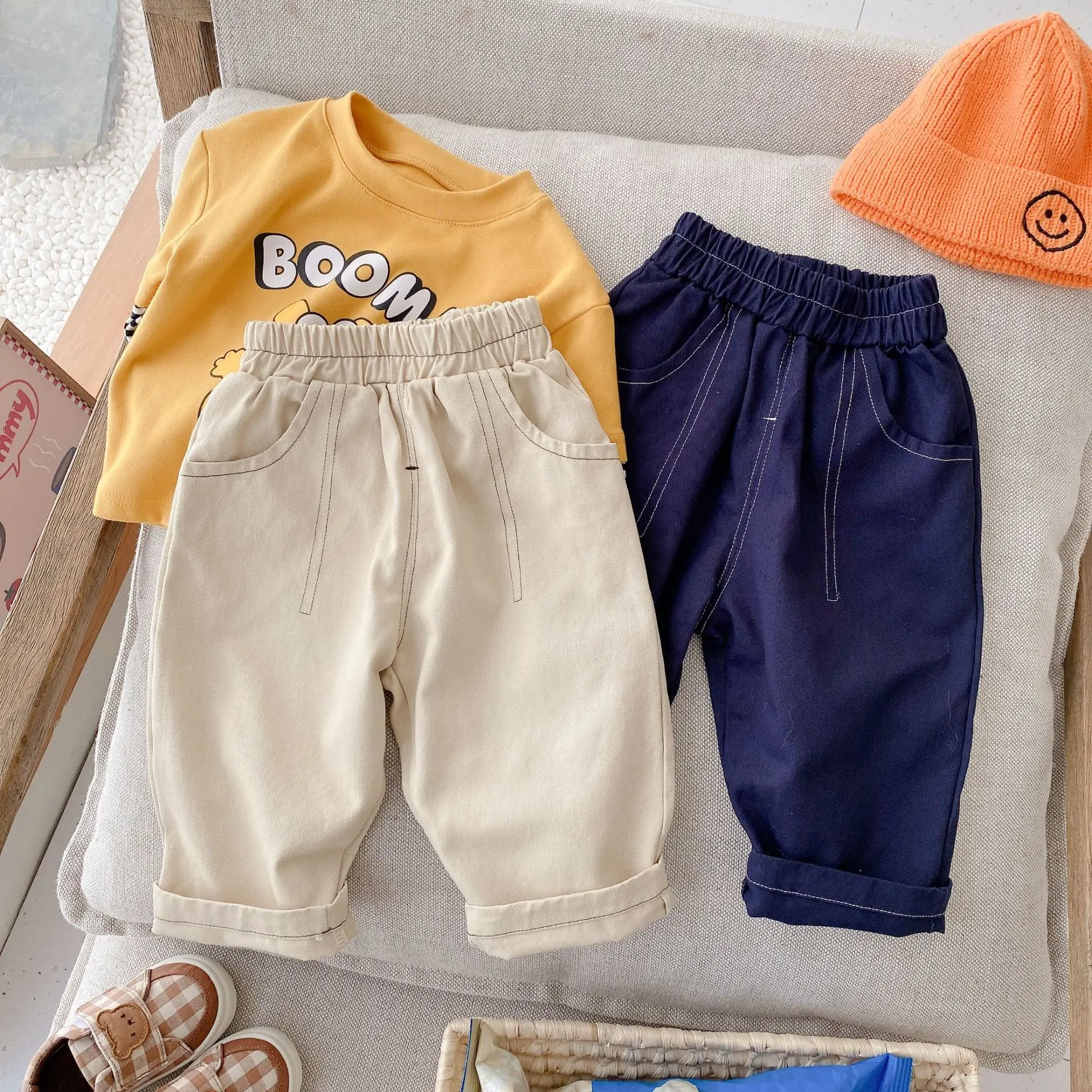 

0-3y Kid Casual Solid Pants Boy Simple Straight Loose Cargo Trousers Baby Girl Autumn Soft Pants Toddler Clothes