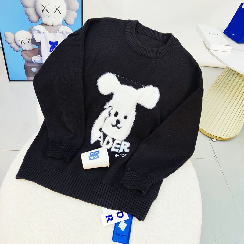 

ADER Embroidery White Flocking Rabbit Error Sweater Round Neck Men Women Couple Oversize High Quality Winter Knitt Pullover