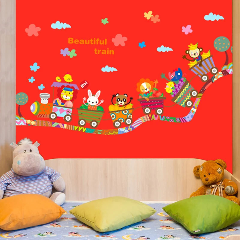 Мультяшные животные зоопарк цирковый поезд дети diy съемные детские наклейки на