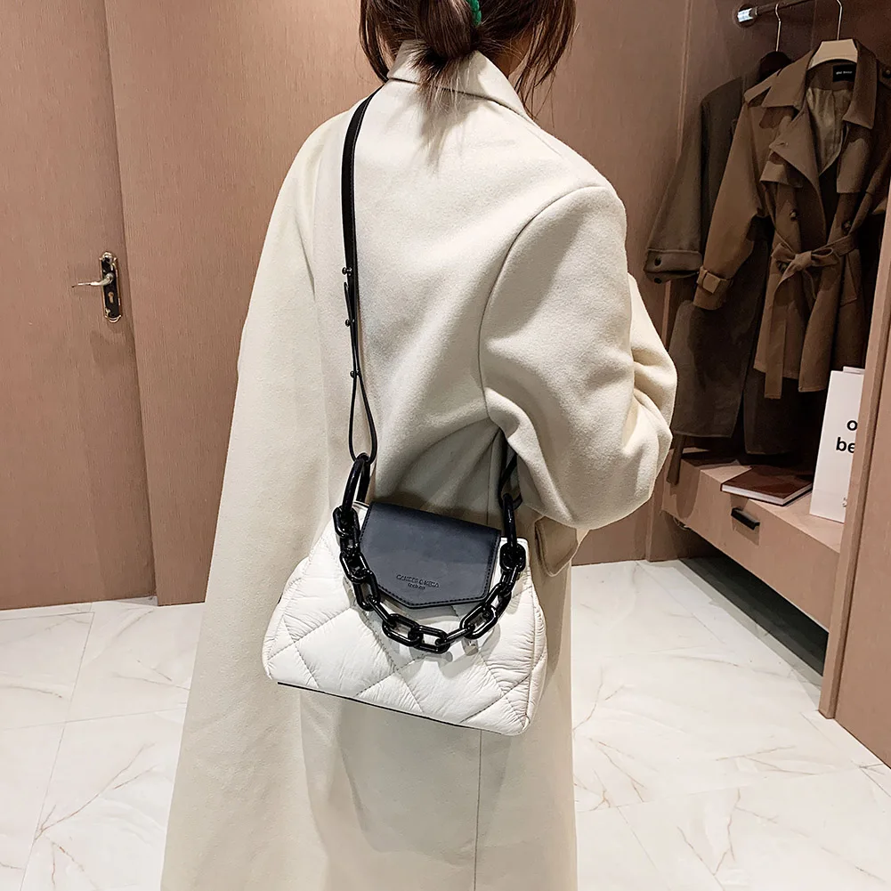 

Bags for Women PU Leather Hit Color Shoulder Messenger Crossbody Bag Female Embroidery Thread Thick Chain Designer Handbags