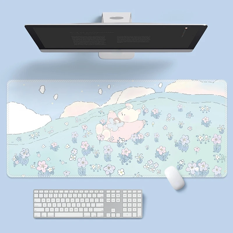 

Flower Rabbit Mouse Pad Cartoon Ins Laptop Computer Keyboard Pad Office Study Table Mat Large Rubber Non-slip Gaming Mouse Mat