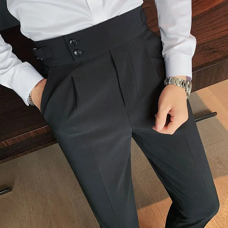 

New British Hommes Trousers Autumn Business Solid Pants Quality Casual 2023 Slim Suit High Formal Style Pants Fit Men